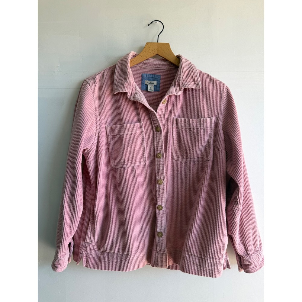 LL Bean Pink Corduroy Button Down Boho Chic Y2K Shacket W M PET. Cotton csual